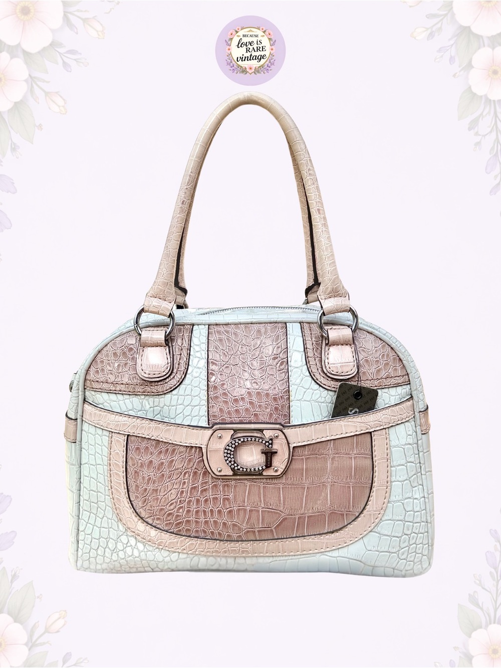 Guess Wiltshire Croc Embossed Shoulder Bag in Pink and White Y2K